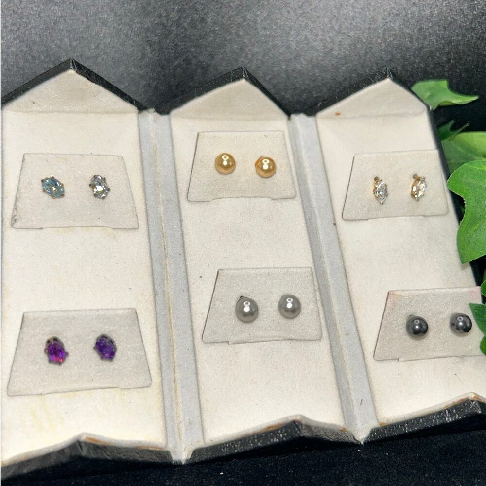 Bay Studio 6 Pair Post Earring Set - Swarovski Crystals & Majestic Faux Pearls